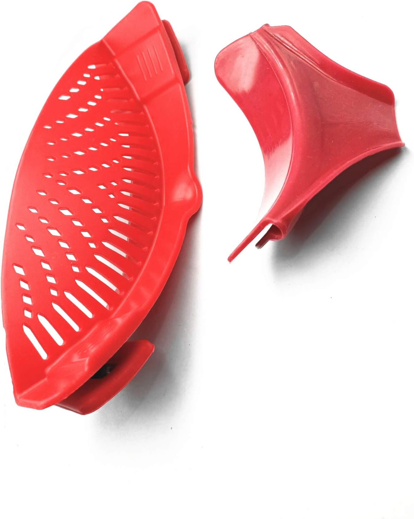 Strain Pan Strainer, Clip-on Silicone Strainer with Slip-On Bowl Pour Spout BPA Free for Draining Food While Cooking or Pouring Liquid, Universal Size Fits Most Pans Pots Bowls (red)