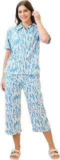 AV2 Women's Cotton Printed Round Neck Short Sleeve Night Suit Set | Capri Set | Casual Night Dress for Women-2892 Price In India