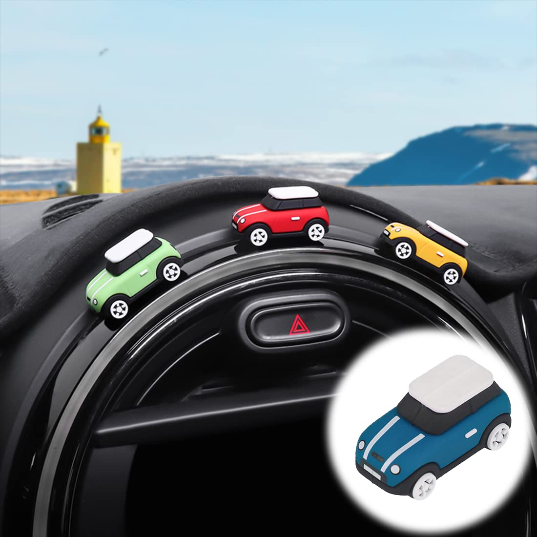 Car Central Control Darshboard Ornaments Engine Start/Stop Cover Power Control Pushbutton Switches Decoration Decorative Circle Interior Accessories for 1/2/3 Gen Mini Cooper (Ornament Blue)