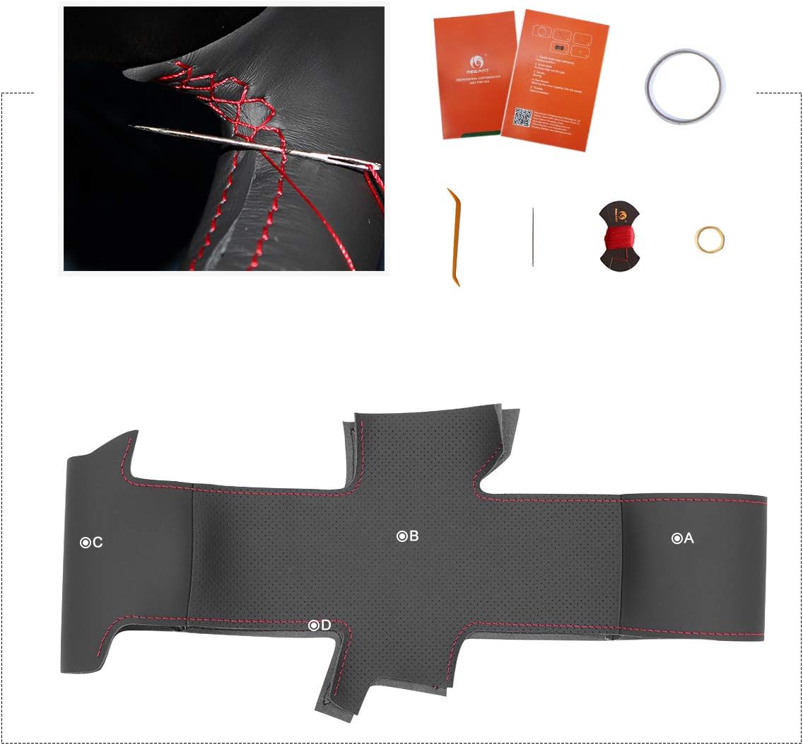 MEWANT Customized Hand-Stitch Black Artificial Leather Car Steering Wheel Cover for Hyundai Accent 2006-2011