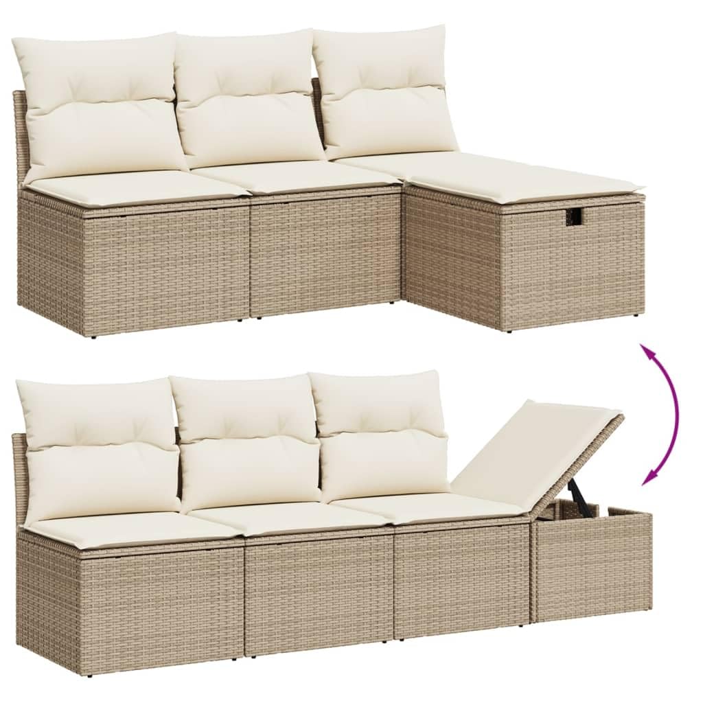Conjunto Jardín de Ratán con Almacenamiento Conjunto Jardin Exterior Muebles Jardin Exterior Sofá de Esquina Sofá para Jardin Terraza Resistente a la Intemperie-Beige y Crema-9 pzas/Tipo 2