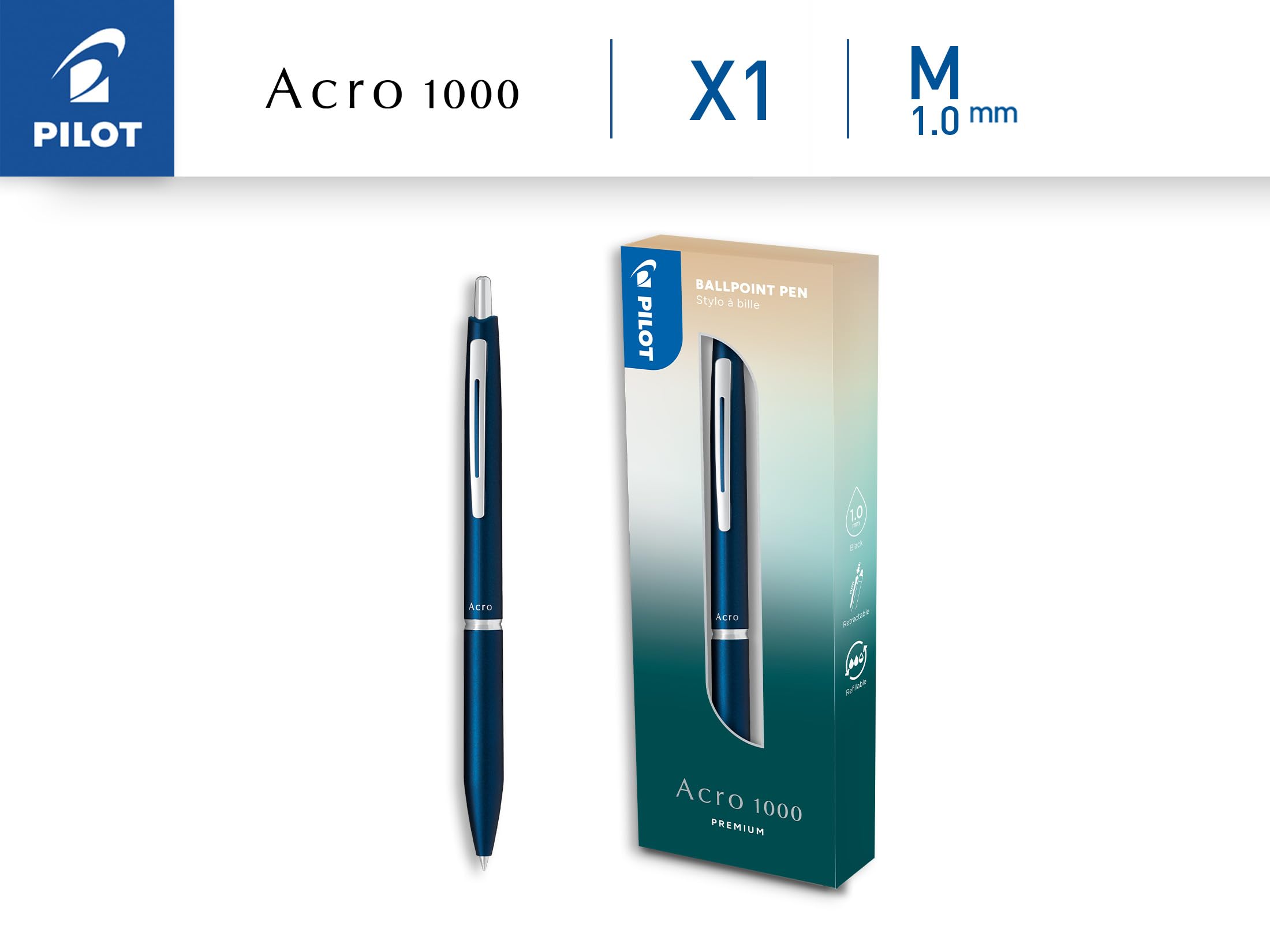 PILOT, Acro 1000 premium Ballpoint Pen in Navy Blue Gift Box, Ultra-Smooth Ink for Unmatched Writing Fluidity - Image 2