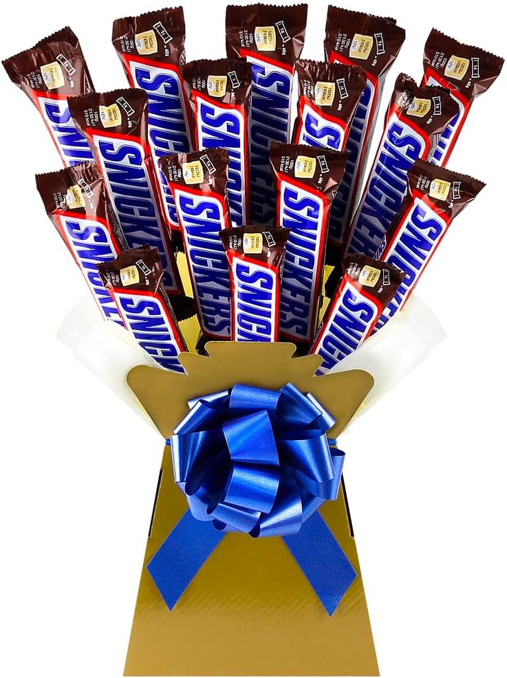 Snicker Chocolate Hamper - Chocolate Gift for Men or Women - Packed with Full-Size Snickers - Milk Chocolate Coated Caramel, Peanuts & Nougat in a Chocolate Bouquet