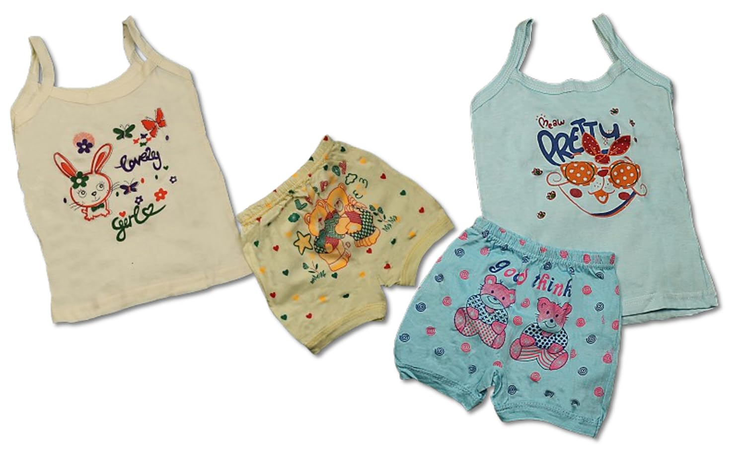 Girls Cotton Camisole-Short Combo Set For Girls Pack Of 2 Set (Any Random Color Will Be Send)