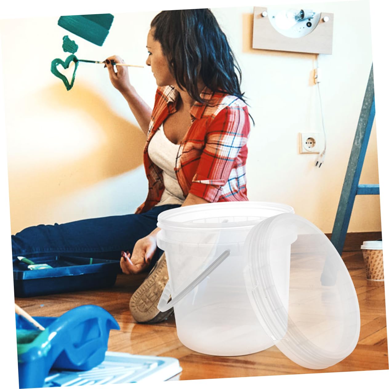 2piezas Cubo De Pintura De Plástico Transparente Cubo De Almacenamiento con Tapa para Pintura Al Óleo De para Pintar