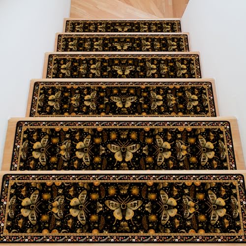 InIsaJace Stair Treads for Wooden Steps, 15 Pack Moth Stair Runners Covers Non Slip Indoor 8\" X 30\", Washable Carpet Rugs with Silicone Backing for Kids Elders and Dogs