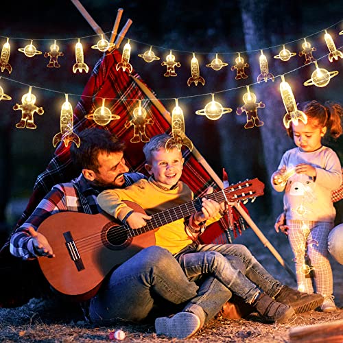 20 LED Children's Room LED String Light Astronaut Spaceship Rocket Pendants Holiday Party Lights Wall Window Nursery or Kids room Decor Wedding Around the Garden Party Patio Christmas (Warm White) - Thumbnail 4
