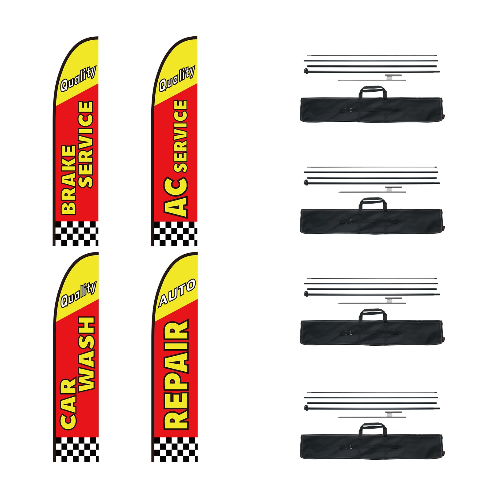 VEVOR Kit de Mástil y Bandera de Pluma de Reparación de Automóviles Kit de Banderas de Pluma, 4 Banderas(BRAKE SERVICE, AC SERVICE, CAR WASH, REPAIR), 4 Mástiles de 4,5 m, 4 Estacas para el Suelo