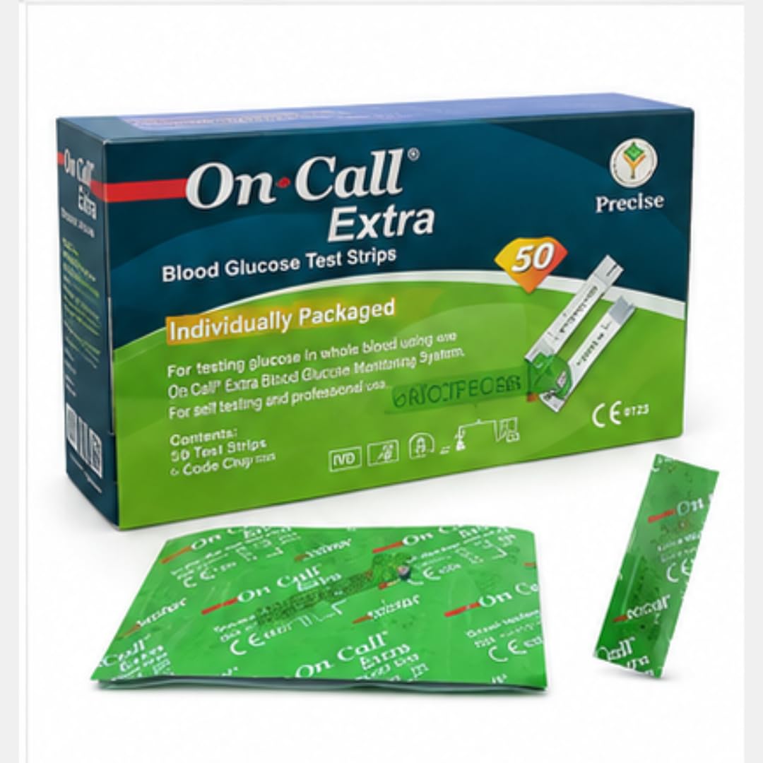 On Call Extra Blood Glucose Test Strips 50 Count | Individually Foil Wrapped Glucometer Strips | Compatible with On Call Extra Blood Glucose Monitoring System | Blood Sugar Test Strips for Home Diabetes Monitoring-image-17