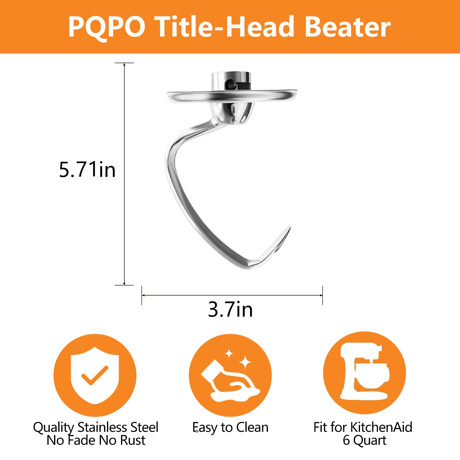 K45SS - Gancio per impasto in acciaio inox per mixer Kitchen Aid con testa inclinabile da 4,5-5 litri, compatibile con accessori e accessori Kitchen Aid