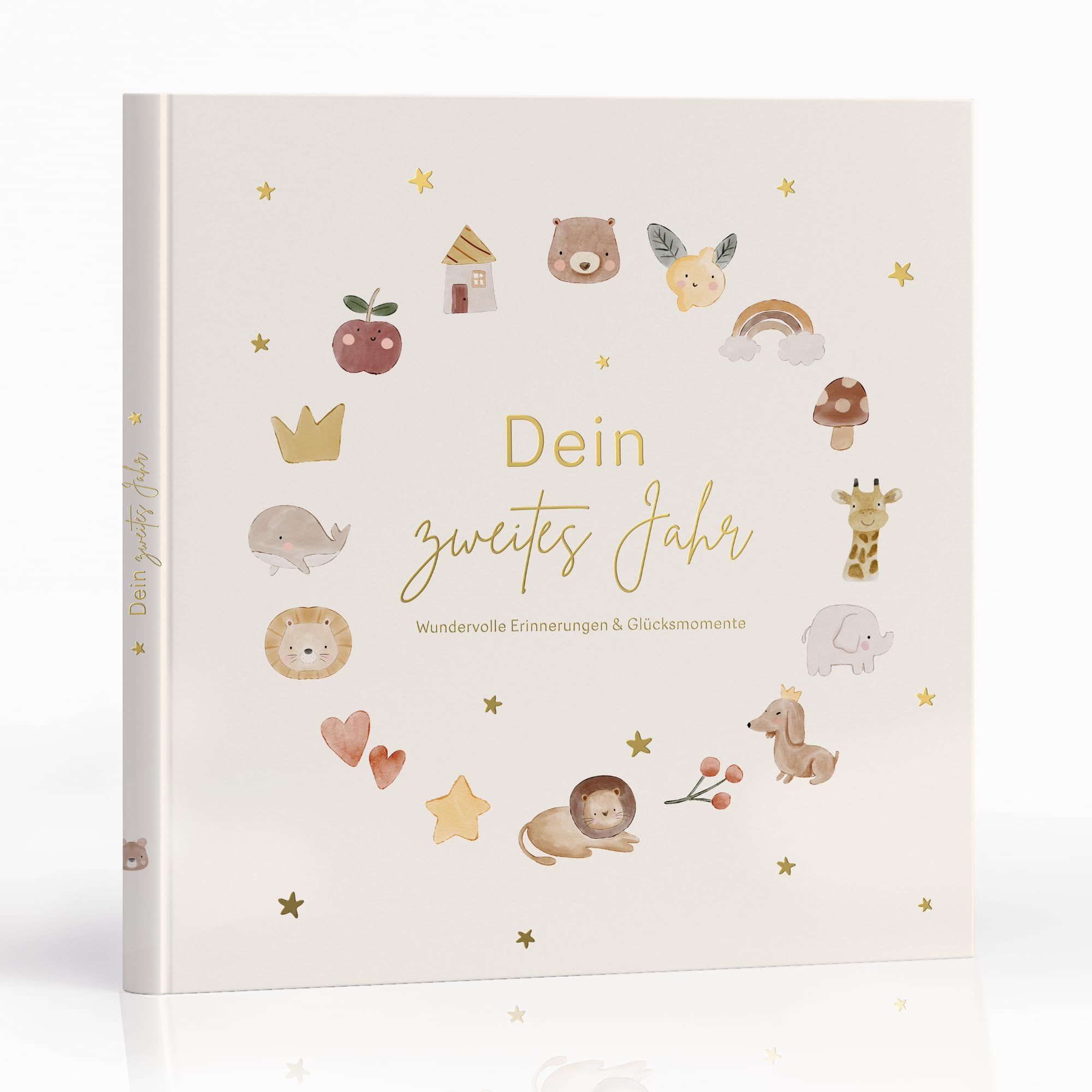 MeinBaby123® Babyalbum Dein 2tes Jahr hochwertig vergoldet | Geschenk erster Geburtstag | Geschenkt 1. Geburtstag | Meilensteine im zweiten Lebensjahr (beige)