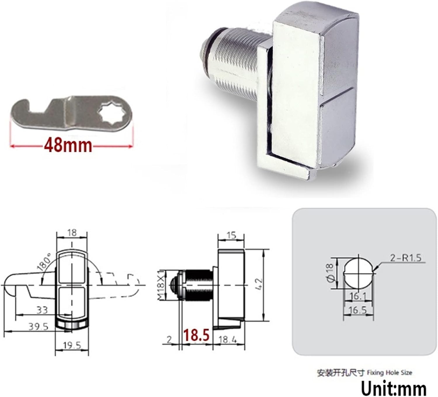 Cabinet Cam Lock Use Padlock for Locker Mailbox Storage Box Electronical Cabinet Wardrobe MS579 1Pcs (Color : Square)
