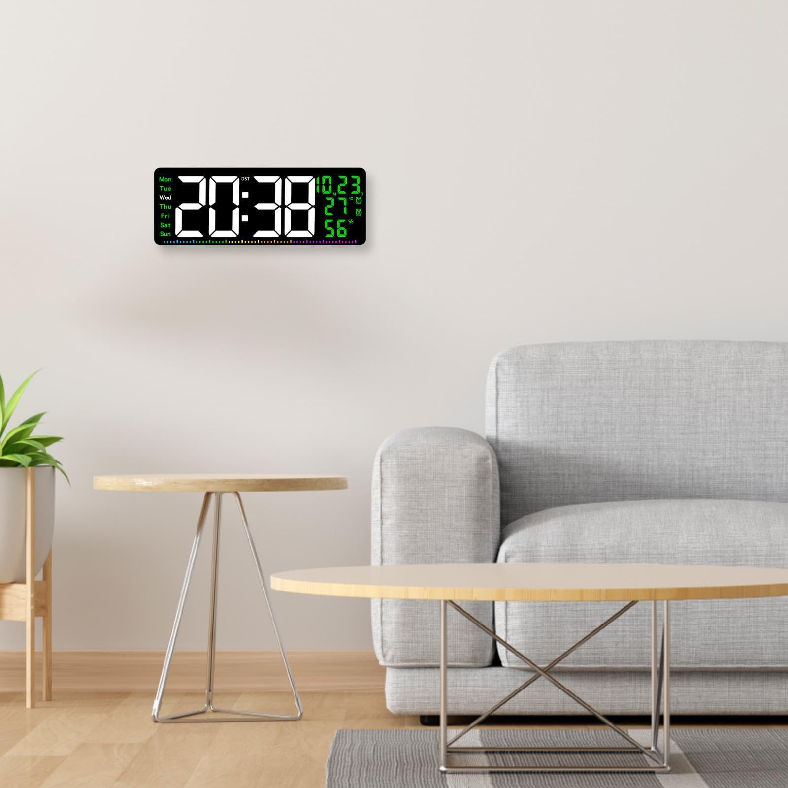 Orologio Digitale da Parete con Funzione Sveglia LED Termometro Integrato Calendario con Visualizzazione Giorni Materiale PP Resistente Elegante, Verde