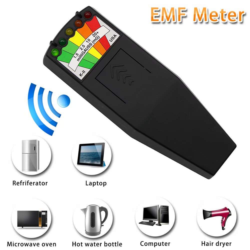 Rilevatore di Radiazioni Misuratore EMF Gauss K2 Rilevatore di Campo Elettromagnetico Magnetico Portatile 5 LED per Intensità di Campo Elettrico (Nero)