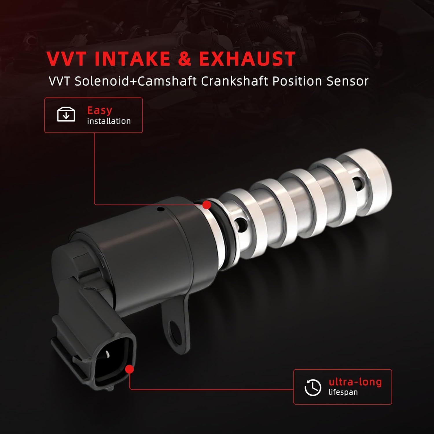 VVT Intake & Exhaust Engine Solenoid+Camshaft Crankshaft Position Sensor for Hyundai Santa Fe/Sonata Sedan/Tucson 12-14, for Kia Forte/Optima/Sorento/Sportage 11-15, 2.0/2.4L, OE 24355-2G500
