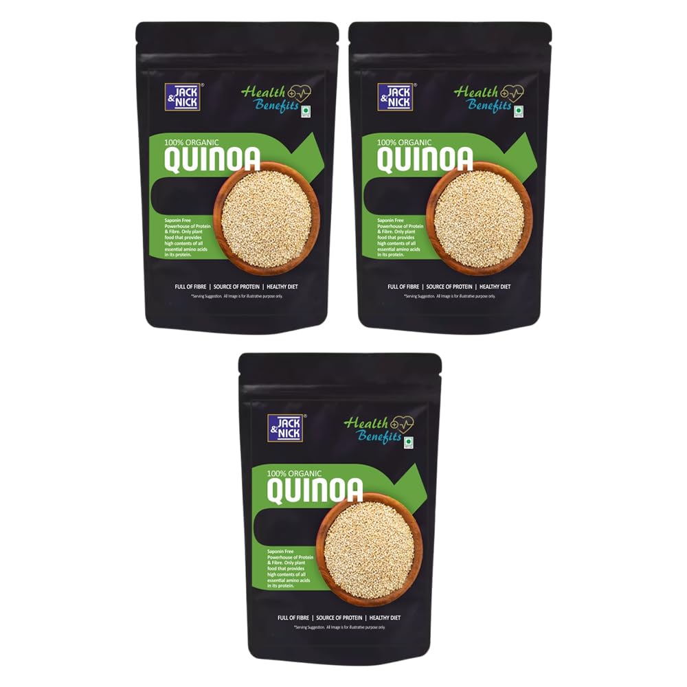 JACK & NICK White Quinoa | Whole Grain Quinoa for Cooking and Salads | Gluten-Free Plant-Based Food | Natural Grains | Freshly Packed | Pack of 3, 250 gm Each