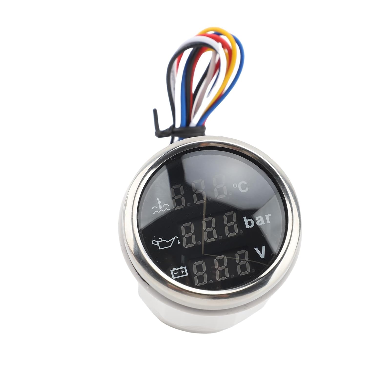 Bnineteenteam 3 in 1 Instrument, Engine Coolant Temperature Oil Pressure Battery Voltmeter with Digital Display Alert System, for Car Boat Truck RV Motorcycle (Black Dial Silver Cover)