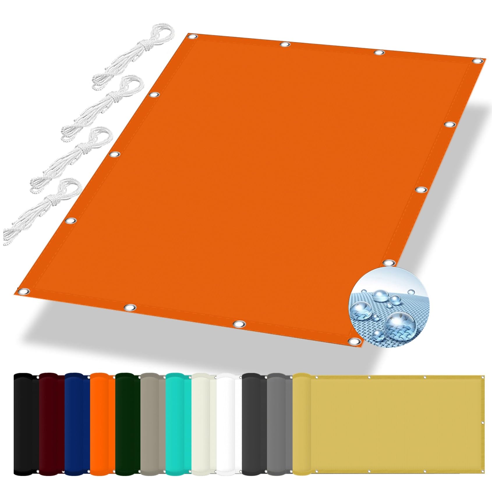 GLDYTVF Waterproof Sun Shade Sail 3.5 x 4.8 m Rectangle Canopy for Balcony Carports Kennel Orange Shade Cloth Cover with Grommets and Rope