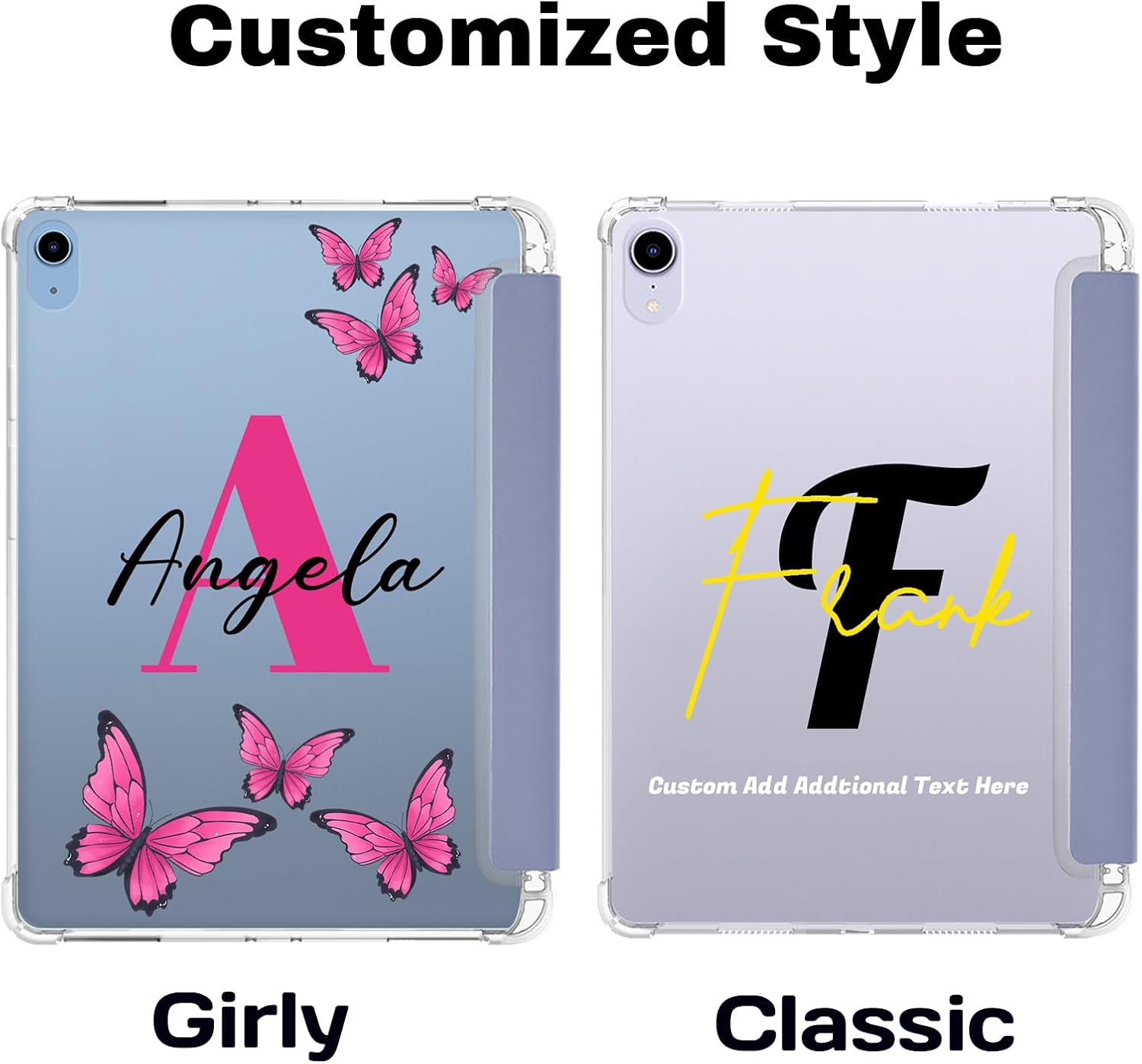 Name Case Fit for Apple iPad Air 13 inch (M3/M2-2025/2024) with Pencil Holder, Slim Stand Protective Cover with Clear Transparent Back Shell Initial Butterfly Monogram, Auto Wake/Sleep, Purple