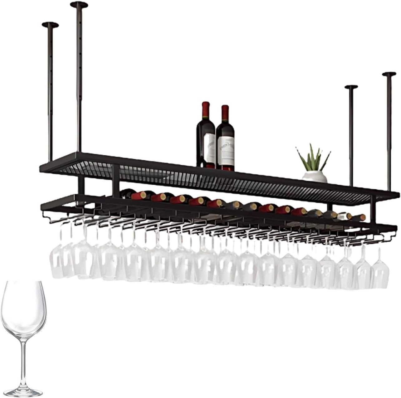 Commercial Wine Rack & Hanging Wine Storage Ceiling Mounted Wine Display Shelf for Easy Access and Elegant Organization in Restaurants and Homes(Black,120cm)