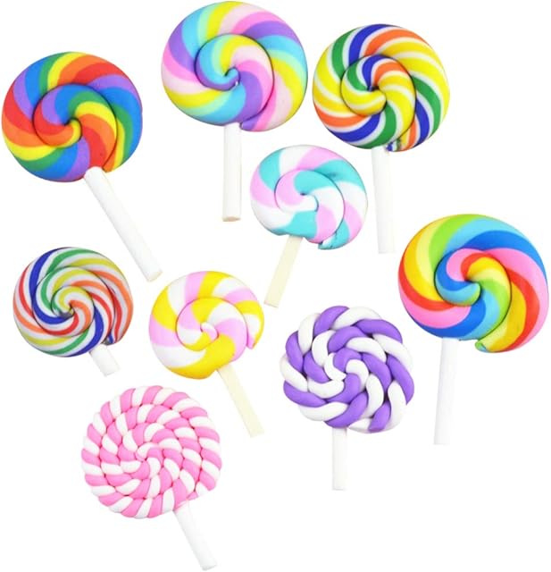 ULTNICE 36Pcs Lollipop Prop Clay Candy Embellishment Rainbow Swirl Lollipop Lolly Random