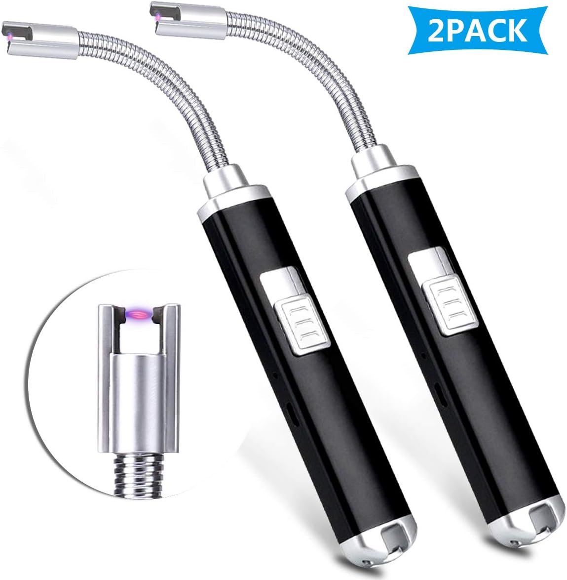 Electric Arc Lighter-Lighters Long Plasma USB Rechargeable Lighters Windproof Flameless 360 Flexible Long Neck Lighter for Grill, BBQ,Camping, Home, Kitchen[2 Pack]