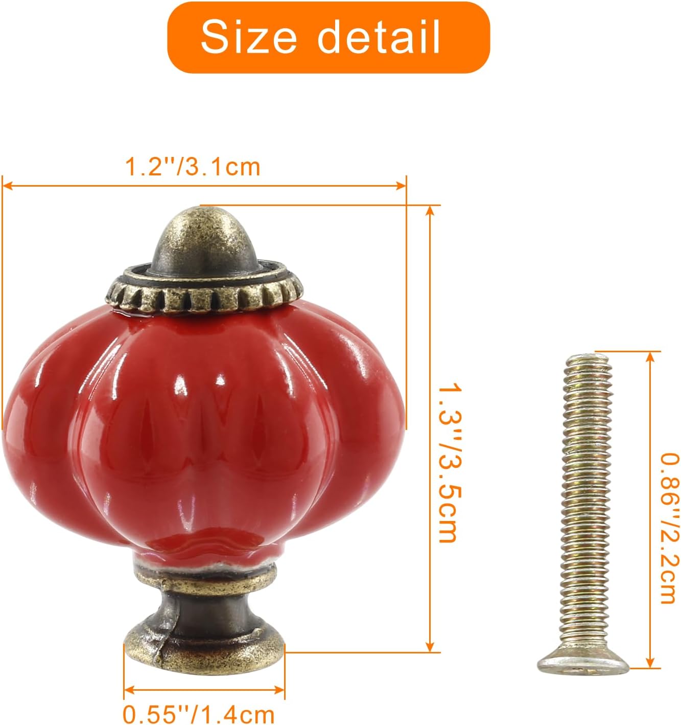 10Pcs Pumpkin Knobs,Vintage Ceramic Knobs for Cabinet and Drawers,Mini Pumpkin Dresser Knobs with Mounting Screws,Red Closet Door Knobs Pull Handles for Decor