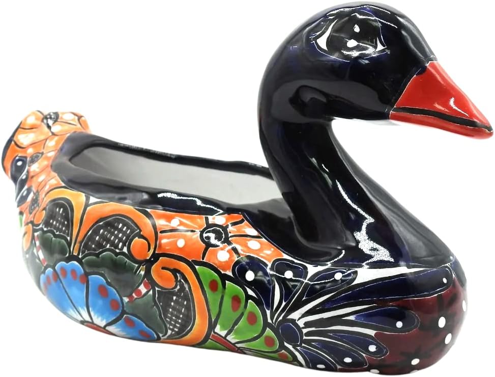 Doris Duck Planter Hand Painted Pot Indoor Outdoor Multi Colored Glazed Puebla Pattern (Puebla)