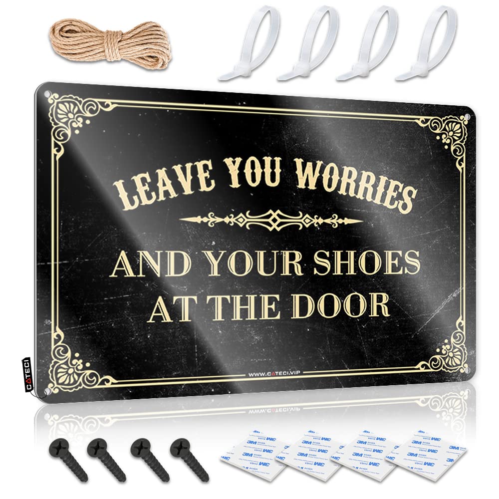 IBWNBBUSN Signs For Bedroom Door Leave You Worries And Your Shoes At The Door Tin Sign Home Decor Men Vintage Signs Metal(30X40CM)