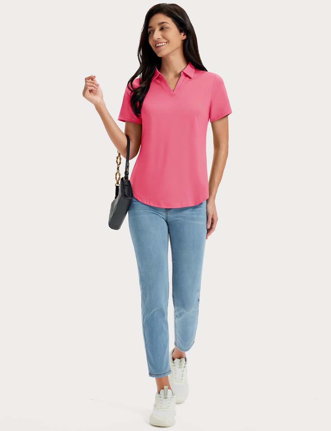 MAGCOMSEN Women's Polo Shirts Short Sleeve Golf Tops Quick Dry UPF 50+ V Neck Collared Tennis Athletic T Shirts