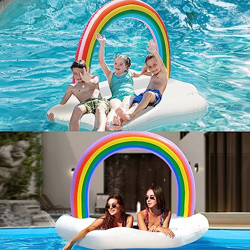Josen Giant Inflatable Pool Float 75"X48"X45" Blow Up Summer Beach Float Swimming Pool Party Lounge Raft Ride-On Water Pool Floatie Rainbow Cloud #TOP1