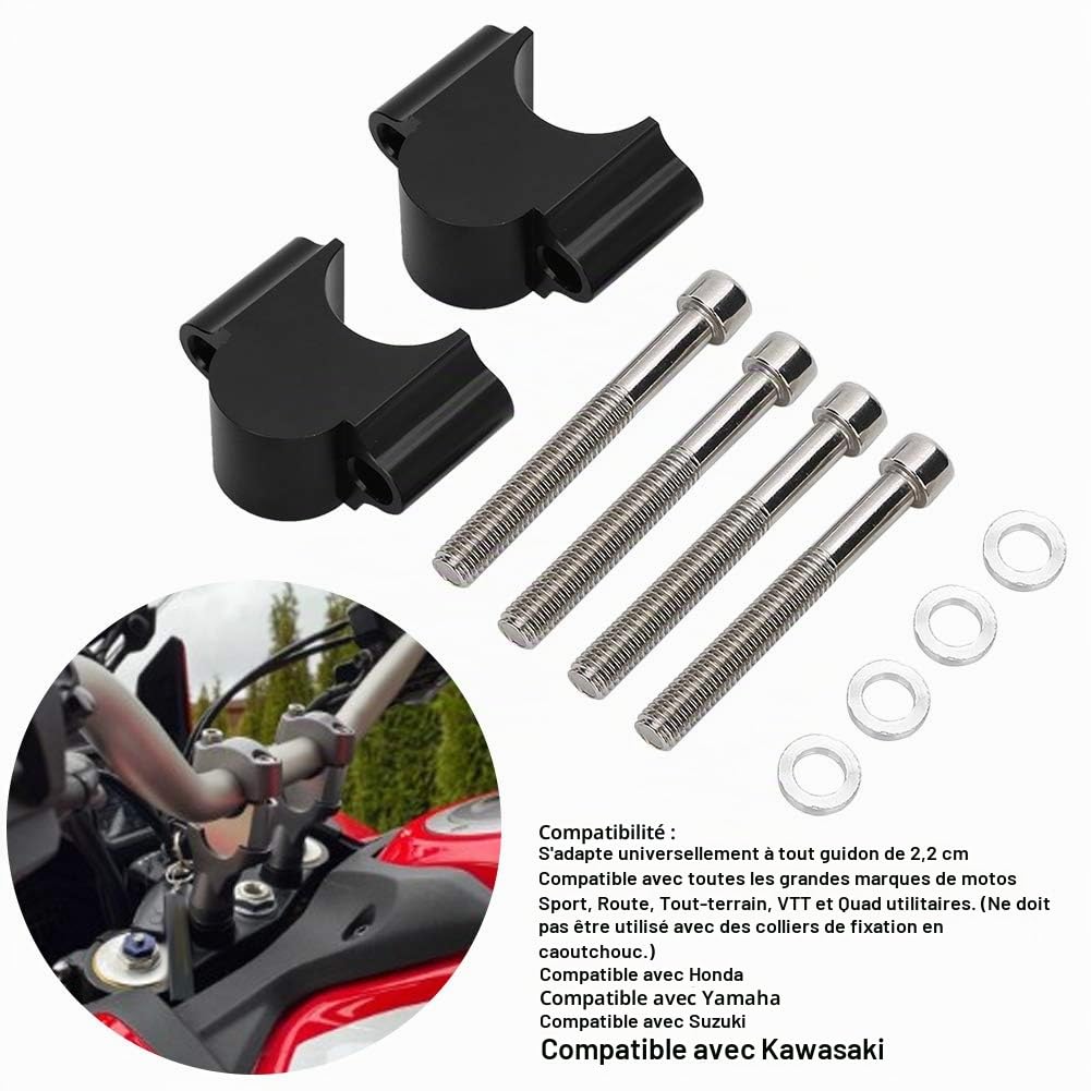 Rehausse de Guidon Moto 28MM en Aluminium Réglable, Poignée Noire Résistante pour VTT et Quad