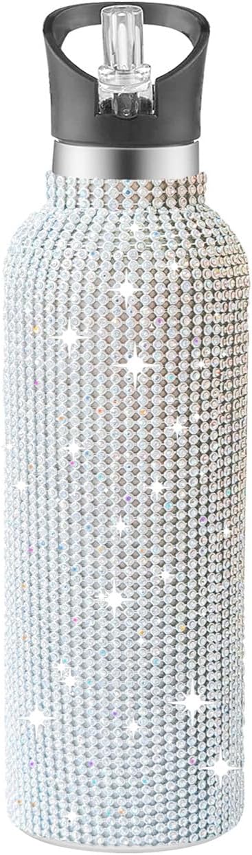 Bling Water Bottle Rhinestone, Diamond Water Bottle with Lid, Rhinestone Water Bottles for Women,Bling Tumblers 600ml（20oz,Black
