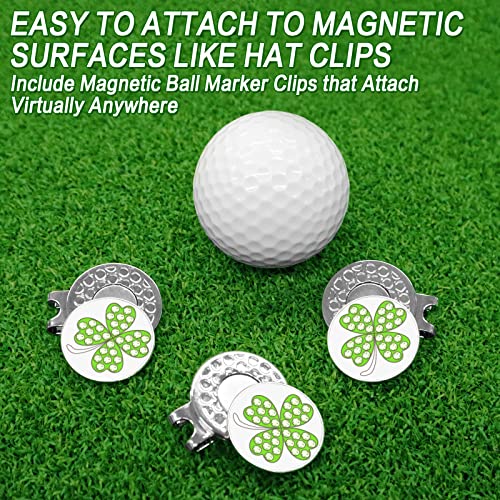 Finger Ten Golf Ball Markers 3 Pcs With 3 Pack Hat Clip Value Gift Set, Mark Pattern Usa, Eagle, Ribbon In Choice For Men Women Kid (3 Lucky Clover) #TOP3