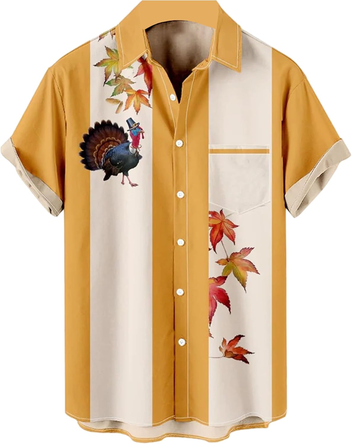 Mens Thanksgiving Shirt Turkey Print Short Sleeve Hawaiian Bowling Casual Button Down Shirts