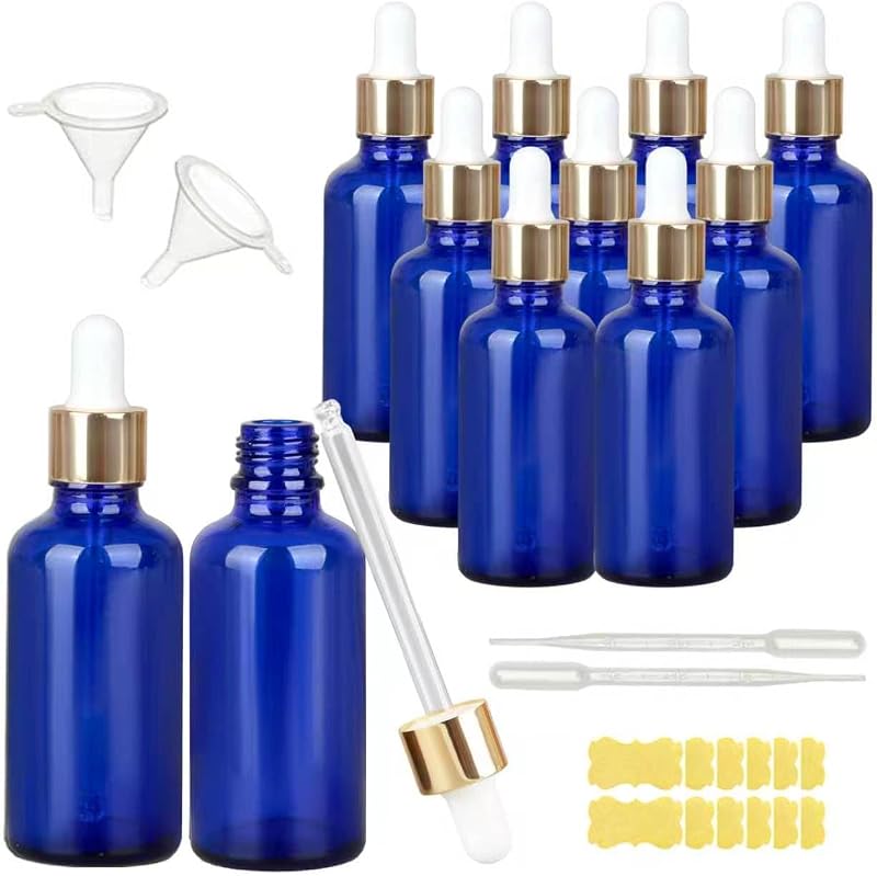Frascos conta-gotas de vidro azul AYMXJK 50 mL com tampas, pacote com 12