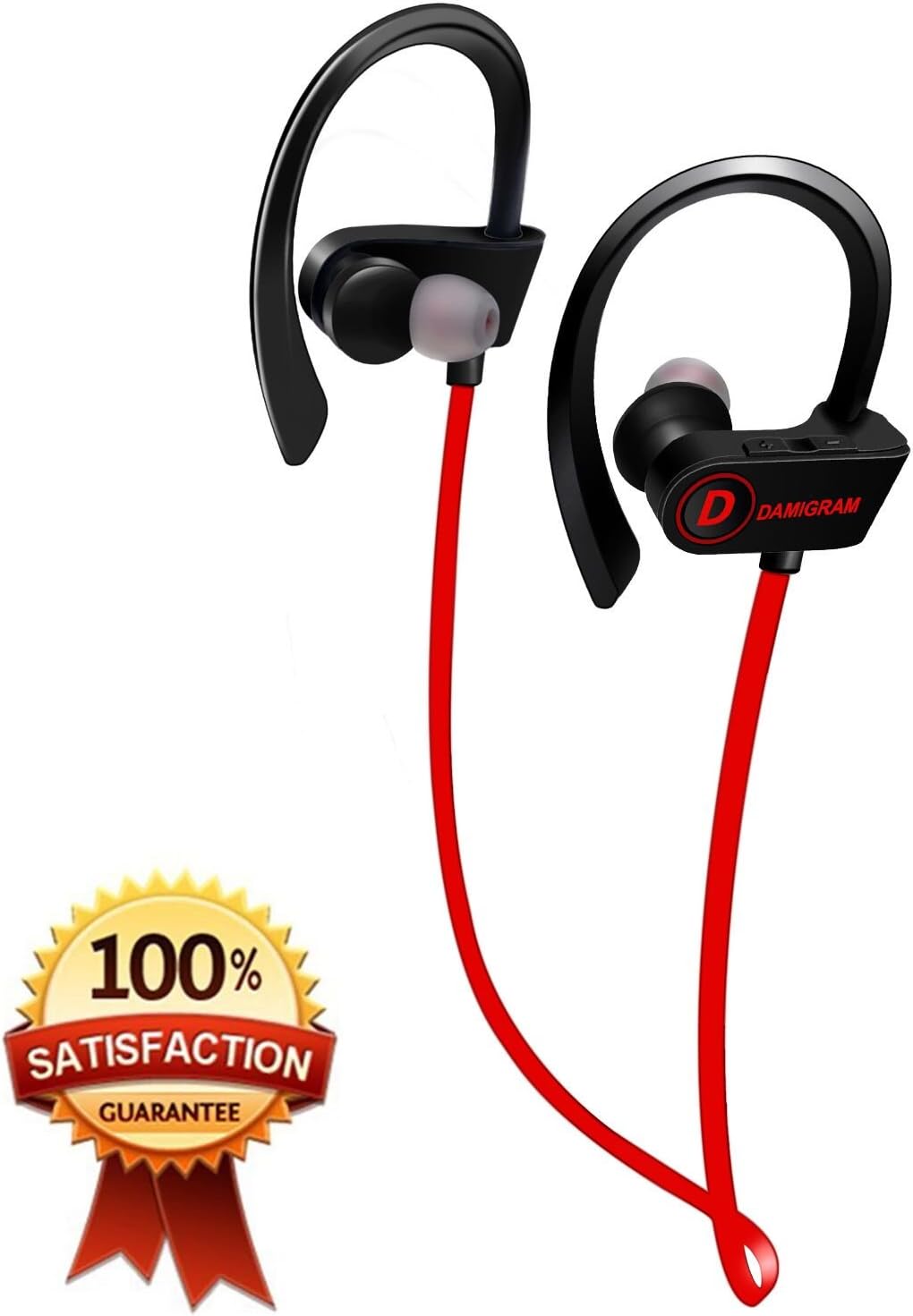 Wireless Sport Bluetooth Headphones, Waterproof in Ear Stereo Earbuds Bluetooth 4.1 Sweatproof Sports Earphones with Silicone Earhooks for Jogging & Running 6-8 Hours Playtime (Red)