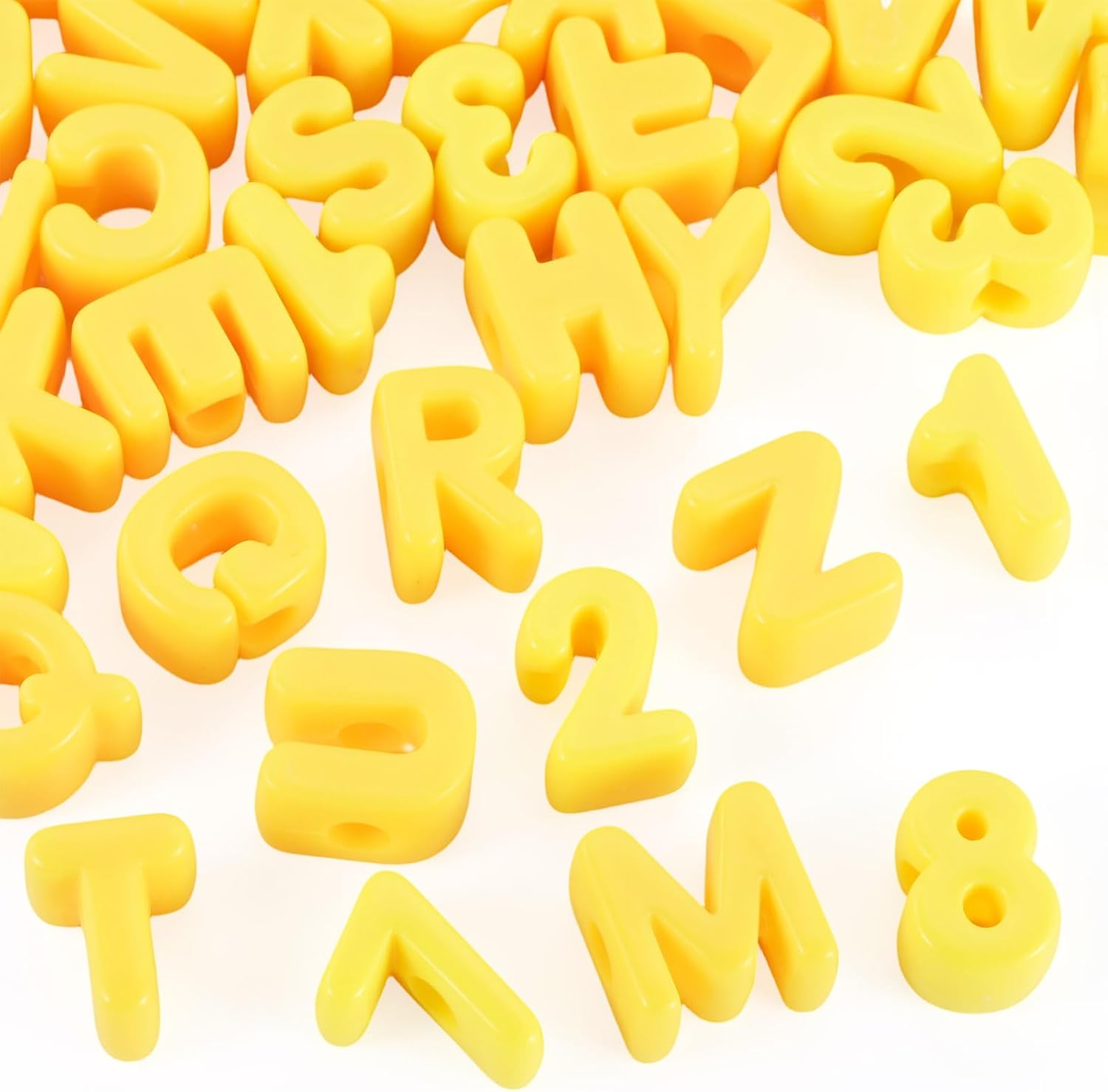 FASHEWELRY 36Pcs Yellow Large Letter Beads Chunky Number Beads for Paracord Bracelets, 20mm Big Alphabet Number Jumbo Bead for Keychains Making Bag Charms Shoelaces