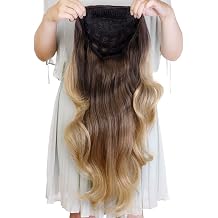 24" Long Wavy Clip in Half Head Tied Wig Blonde Premium Japanese Synthetic Kanekalon fibers Hair Extensions For Women 210g 7-2-3#