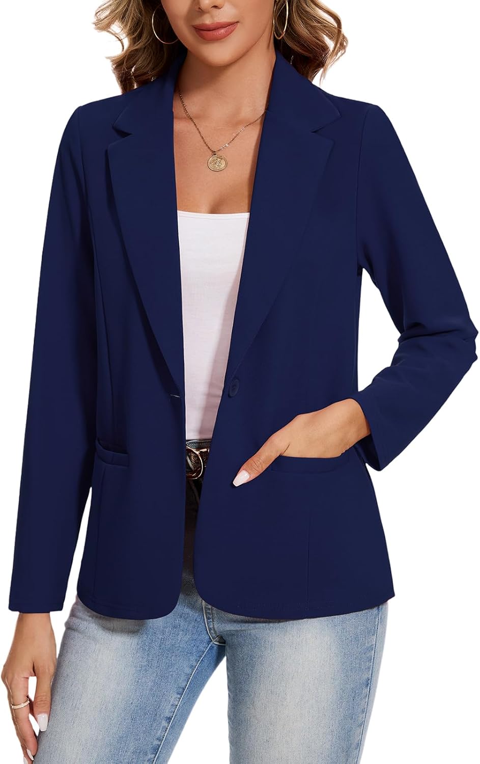 MINTLIMIT Blazers for Women Long Sleeve Button Front Blazer Lapel Business Casual Work Office Suit Jackets with Pockets - Image 2
