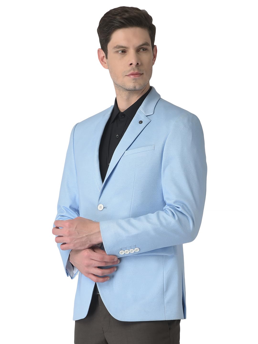 turtle Men Knitted Terry Rayon Notch Lapel Collar Light Blue Single Breasted Casual Blazer-picture-35