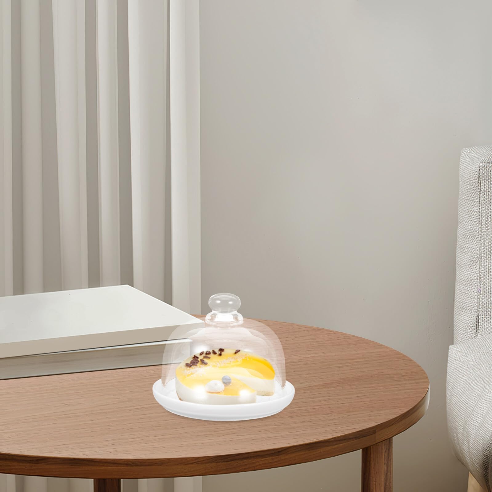 Plato de Cerámica para Tartas 1 Juego Blanco Circular con Tapa | Vidrio y Asa Plana, 1 Set, Mesa y Cocina, Protección de Alimentos y Cierre Ajustado