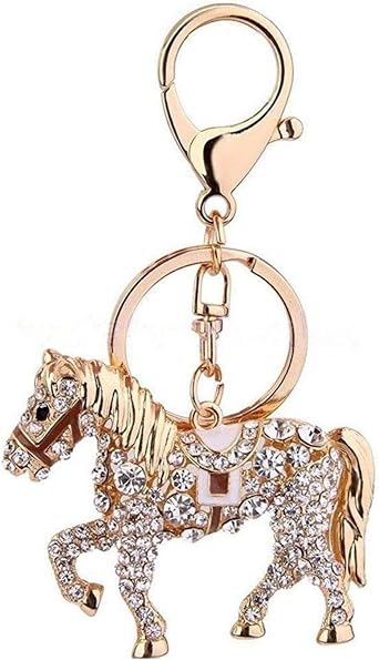 WenTigDY Horse Bag Pendant, Purse Charms,1.812.24 in Horse Charm, Gold Rhinestone Keychain, Cute Horse Purse Key Ring Chain Sparkling Crystal Charming for Lady Girlfriend