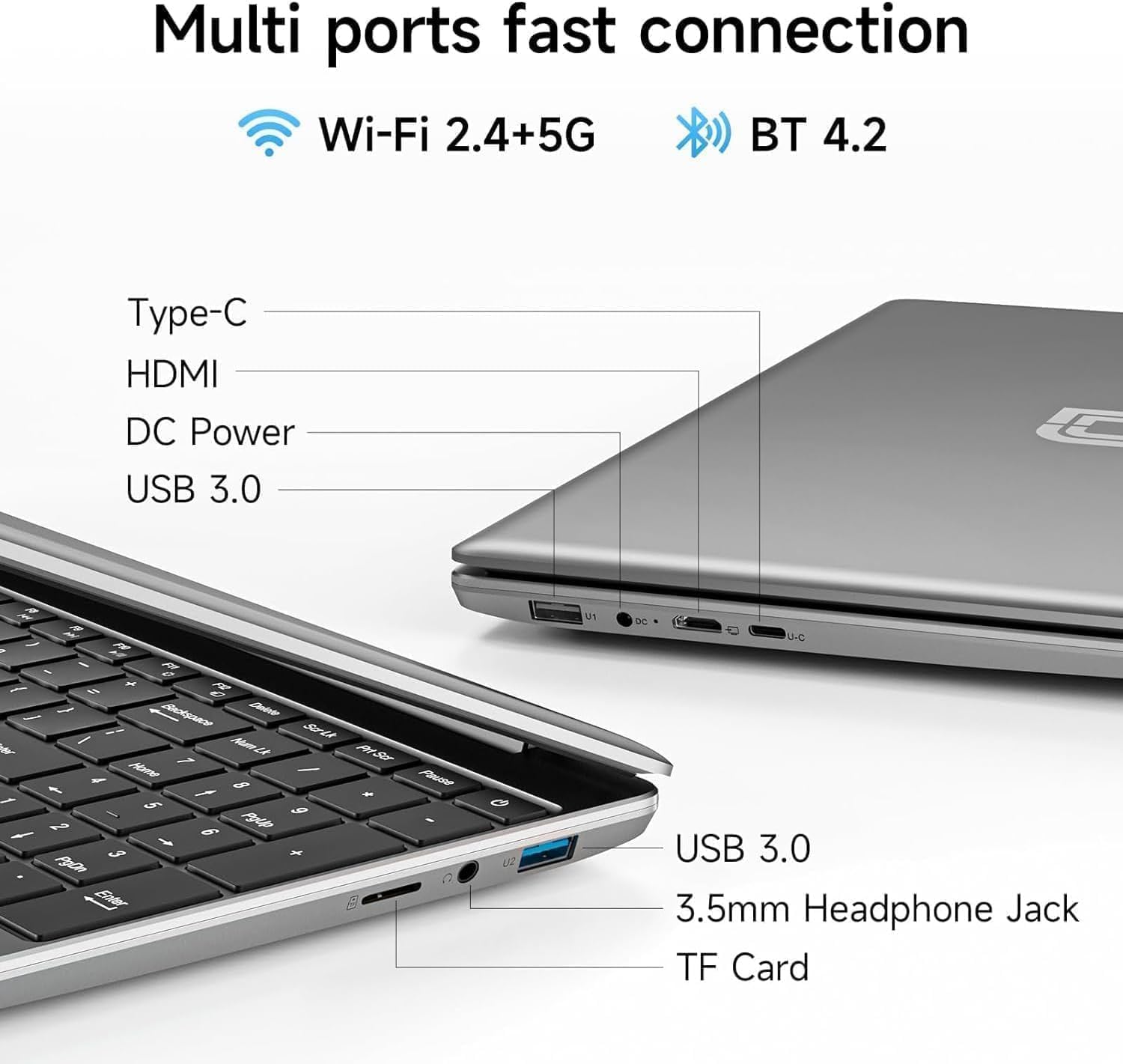 Jumper Laptop 15.6 Inch HD Display, Office 365, 4GB RAM 128GB Storage Expandable 1TB, 4 Cores Celeron, Windows 11 Laptops Computer, Wi-Fi 5, BT4.2, Type-C, Numpad, for Students and Business. — view 7