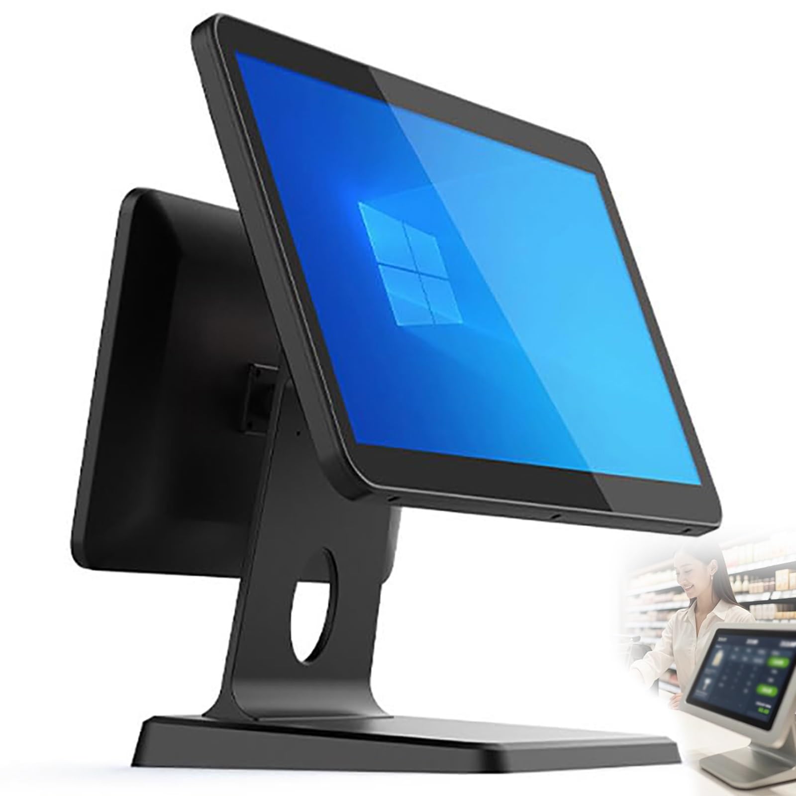 sistemas TPV con pantalla táctil para restaurantes y comercios minoristas | Caja registradora todo en uno con doble pantalla, procesador i3, 8 GB de RAM y SSD MSATA de 64 GB.