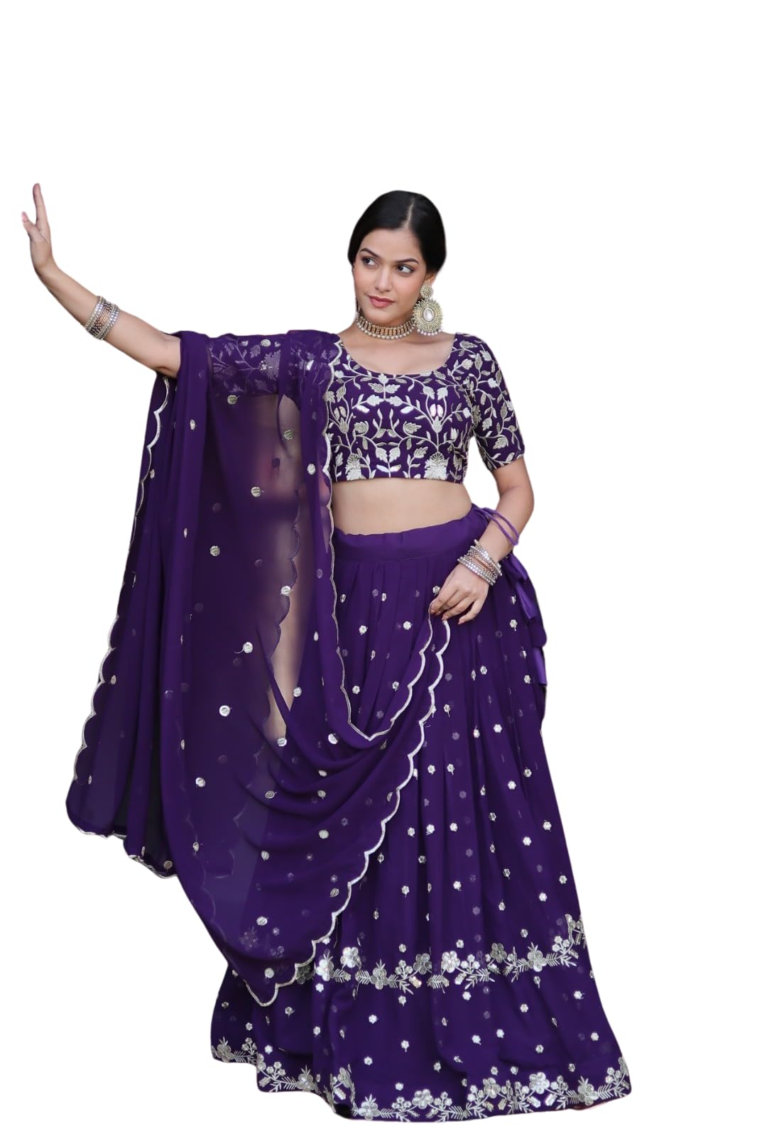 oquent Women's Georgette Unstitched Designer Blooming Lehenga Choli With Dupatta Set, Blue-picture-39