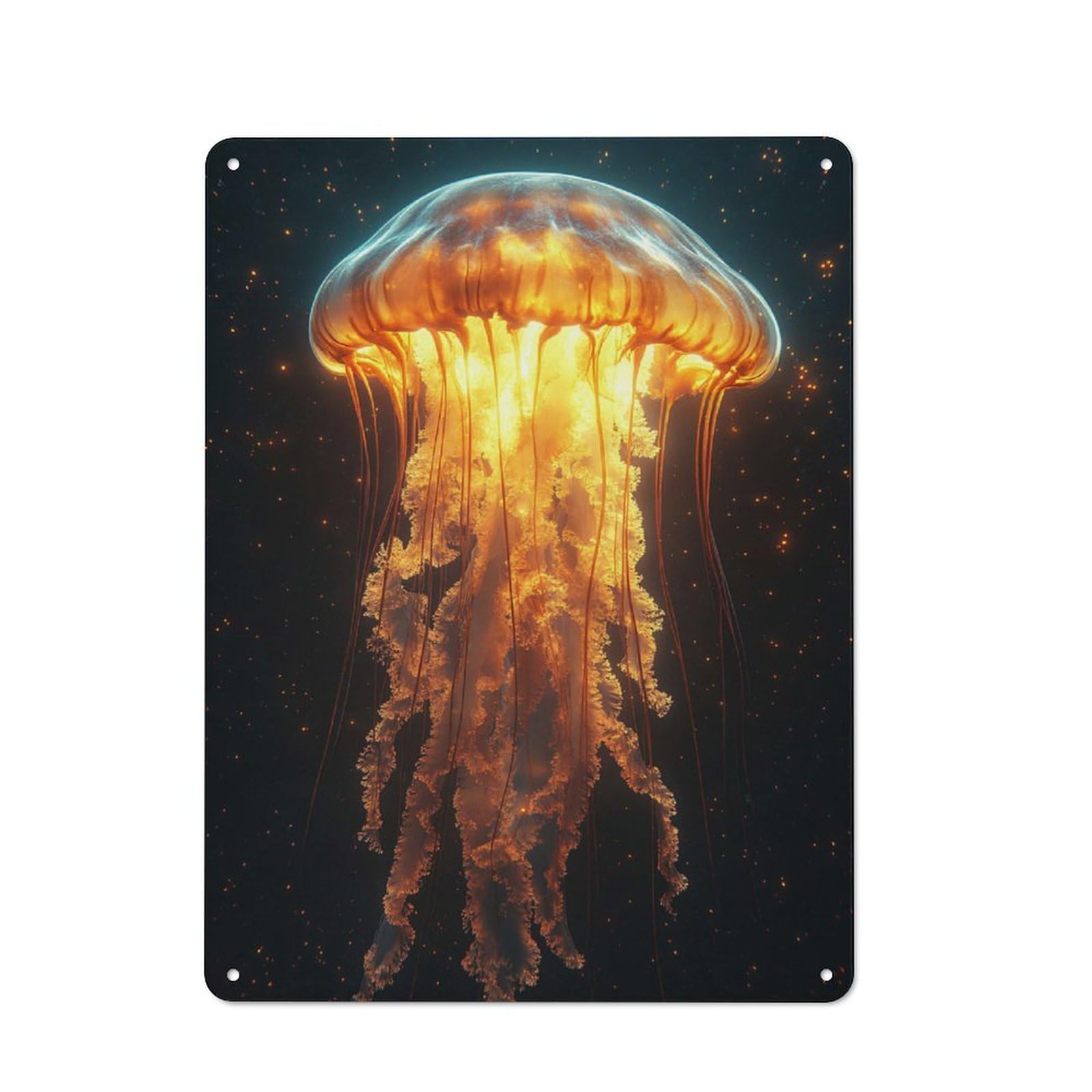 Junmoney Style-21 Glowing Jellyfish In Deep Space Tin Sign 40X30cm For Home Bar Wall, Vintage Wall Decor, For Garage, Workshop And Man Cave Decoration