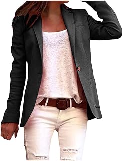 2025 - Abrigo de Traje para Mujer Color Sólido de un solo pecho Manga Larga Cárdigan Abierto Ropa Exterior, Chaqueta de Negocios con Cuello Alto Mujer