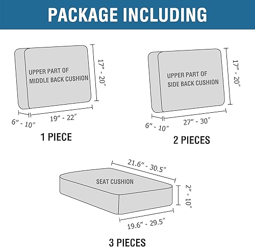 Miniatura 2 de H.VERSAILTEX Fundas de sofá multipiezas para 3 cojines, de alta elasticidad, tela de sarga lavable con textura jacquard (3 fundas de asiento más 3