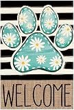1pc Colorful Footprint Summer Flags for Outside Dog Paw with Daisy Flowers Stripes Yard Banner,Welcome Summer Garden Flags for Seasonal Outdoor Farmhouse Decoration,Outdoor Décor